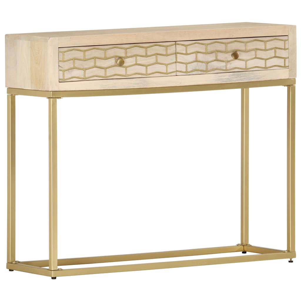 Table console doré 90x30x75 cm bois solide de manguier