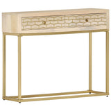 Table console doré 90x30x75 cm bois solide de manguier