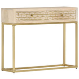 Table console doré 90x30x75 cm bois solide de manguier