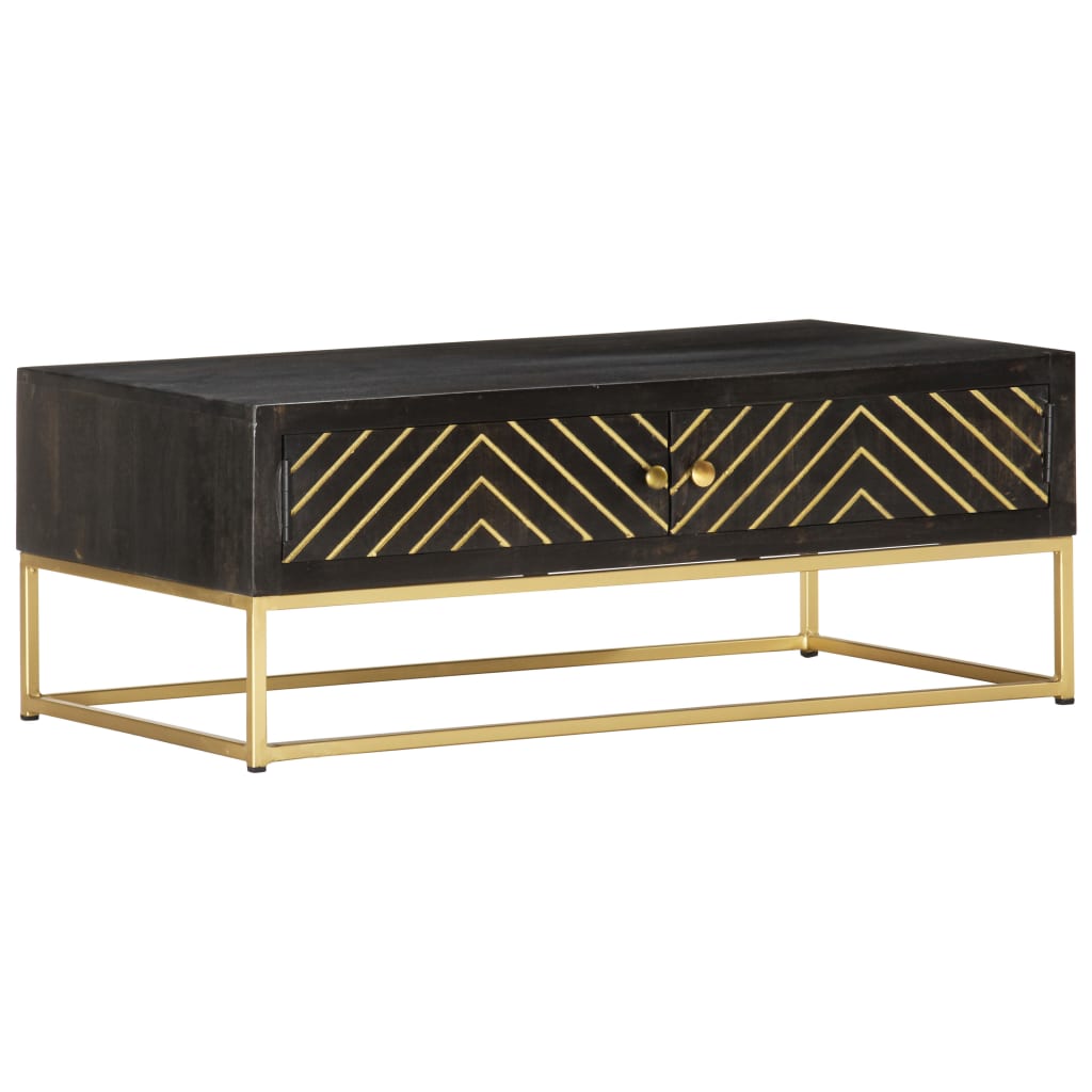 Coffee table Black and gold 90x50x35 cm Solid mango wood