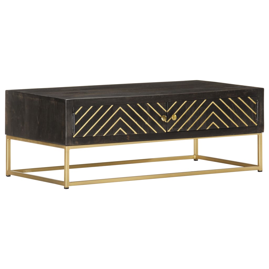 Coffee table Black and gold 90x50x35 cm Solid mango wood