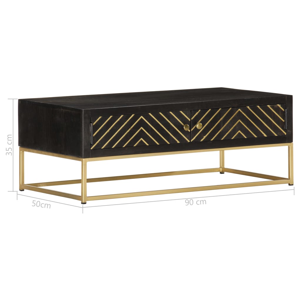 Coffee table Black and gold 90x50x35 cm Solid mango wood