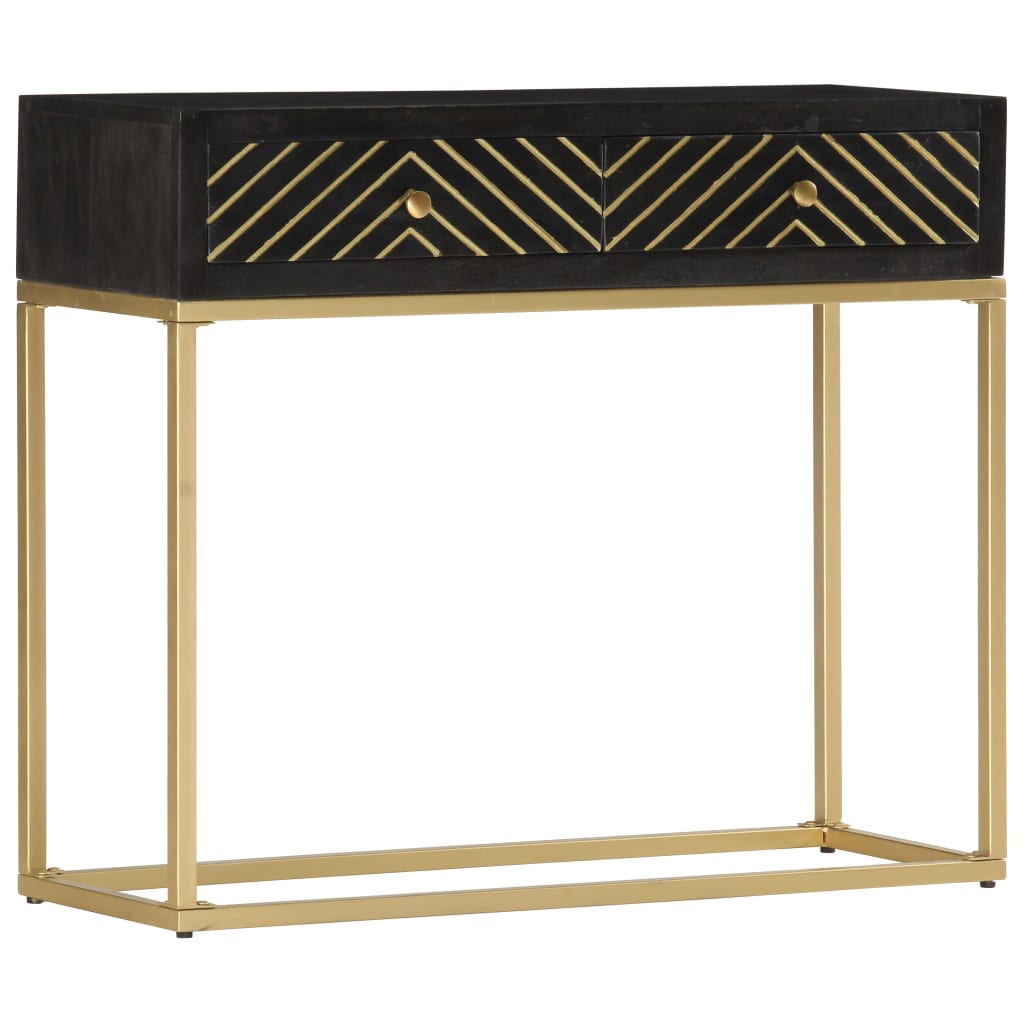 Table console Noir et doré 90x30x75 cm Bois de manguier massif