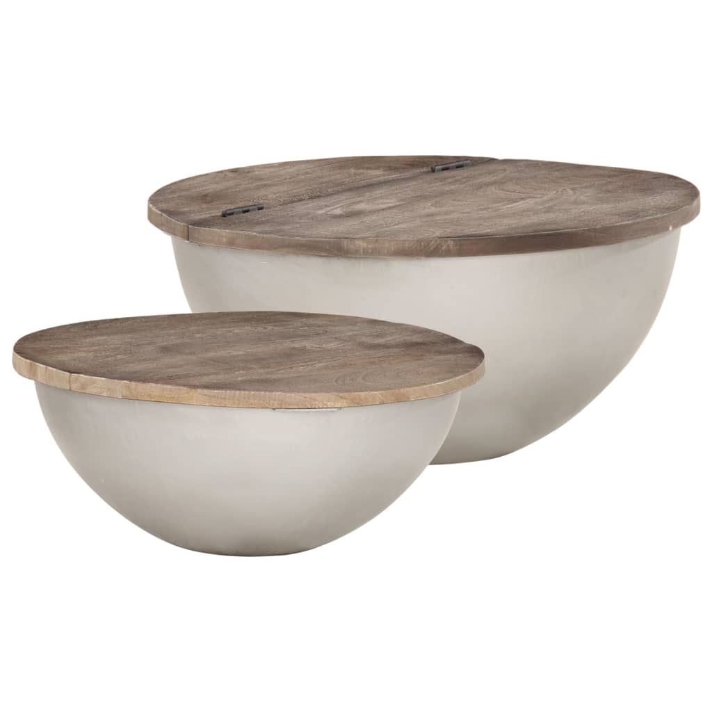 Set of 2 coffee tables Bowl shape Solid mango wood