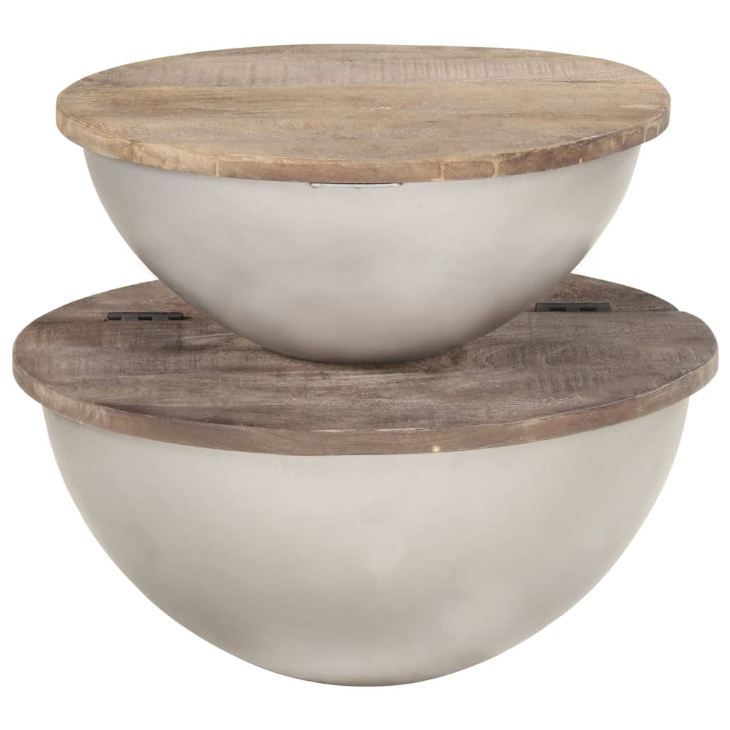 Set of 2 coffee tables Bowl shape Solid mango wood