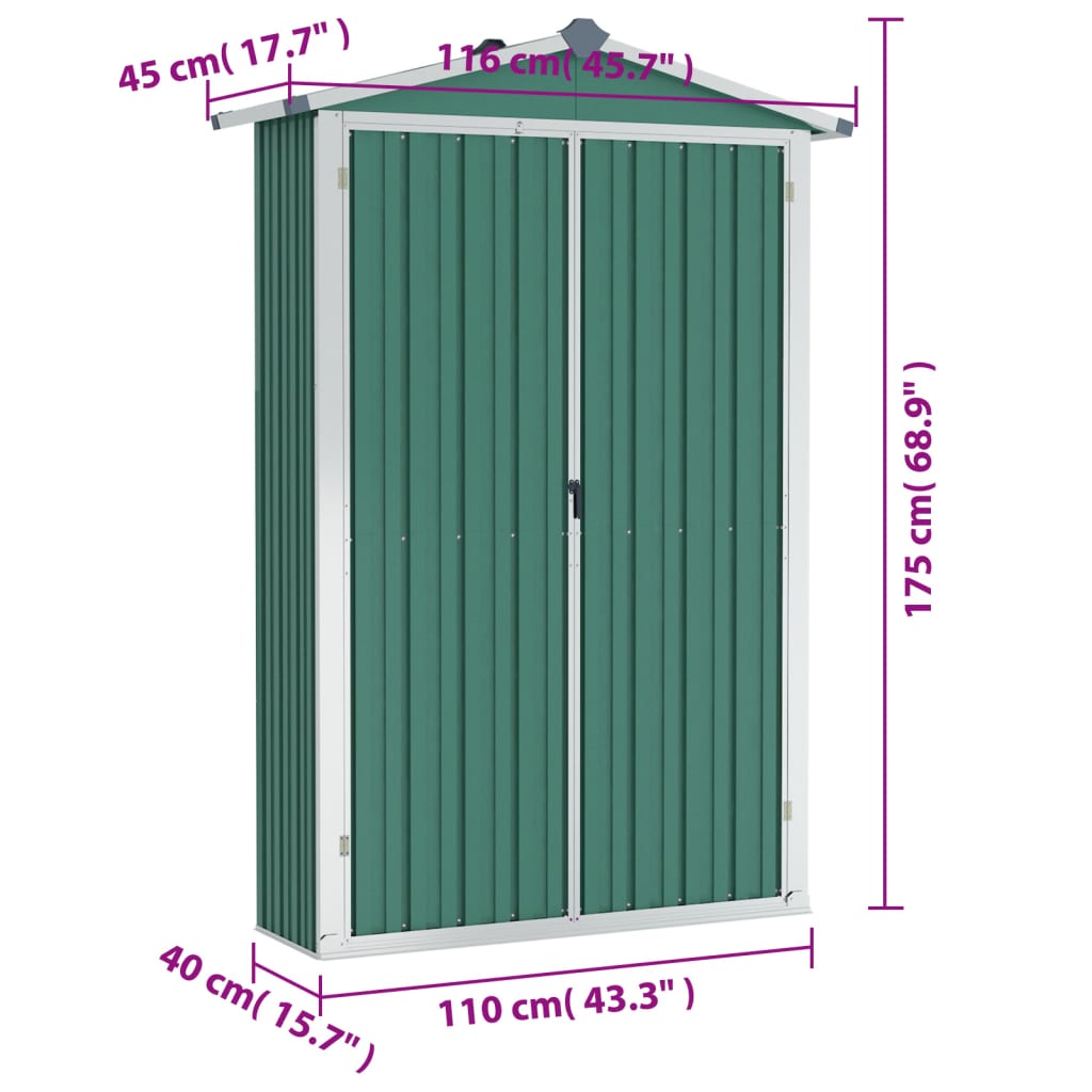 Abri de jardin Vert 116x45x175 cm Acier galvanisé