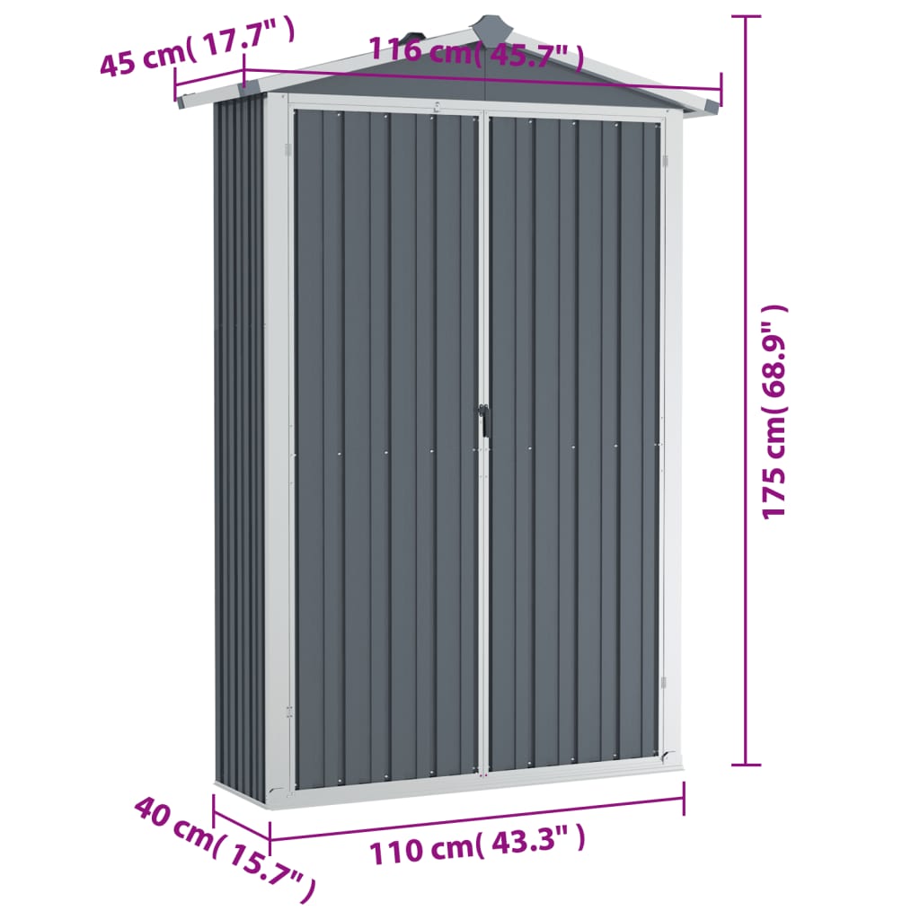 Abri de jardin Gris 116x45x175 cm Acier galvanisé