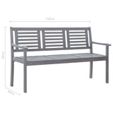 Banc de jardin 3 places 150 cm Gris Bois d'eucalyptus solide