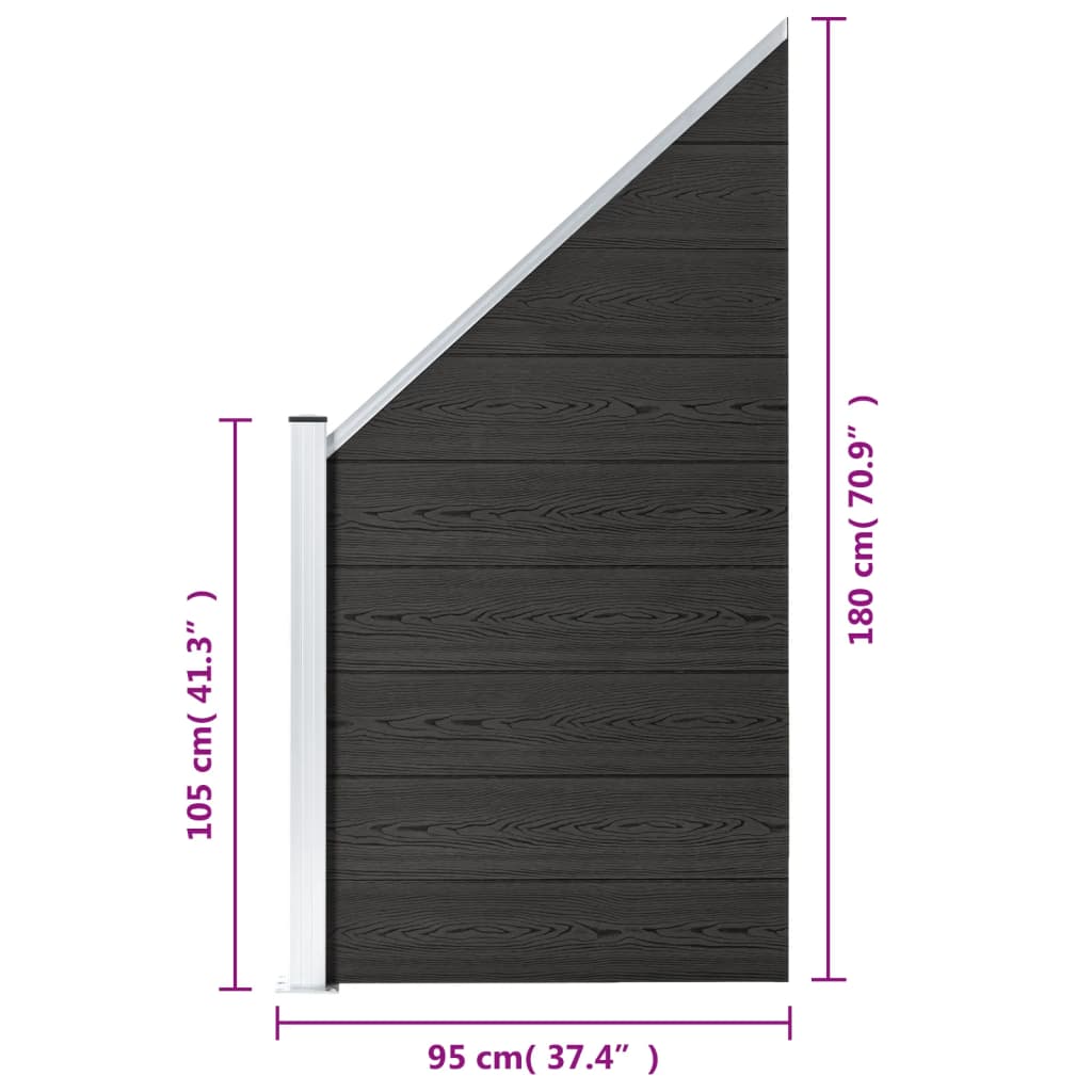 Panneau de clôture WPC 95x(105-180) cm Gris