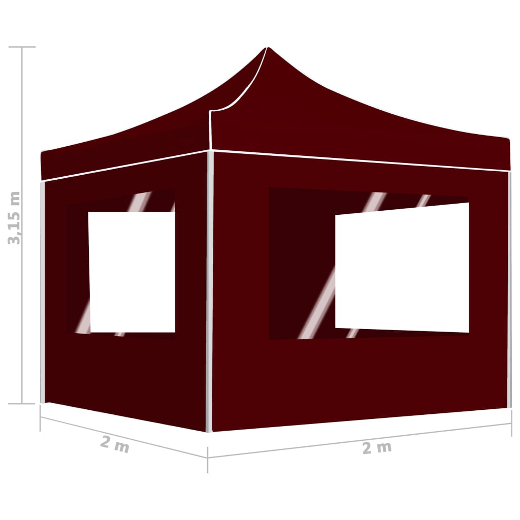 Tente de réception pliable avec parois Aluminium 2x2 m Bordeaux