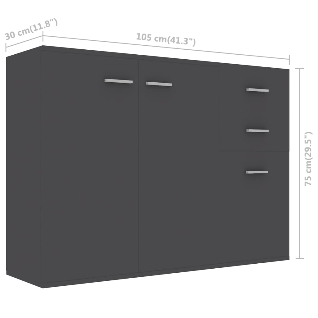 Grey Sideboard 105x30x75 cm Engineered Wood