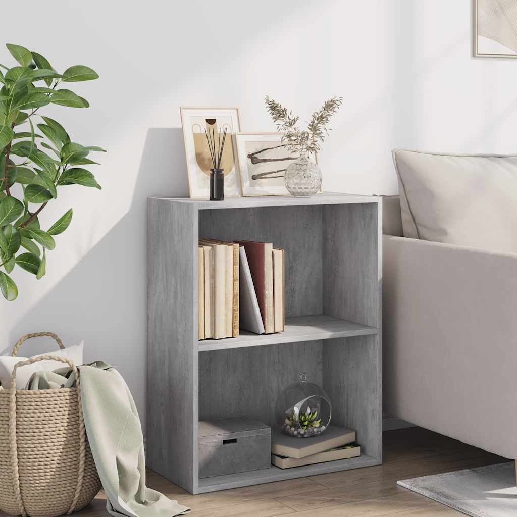 2-Tier Bookcase Concrete Gray Engineered Wood