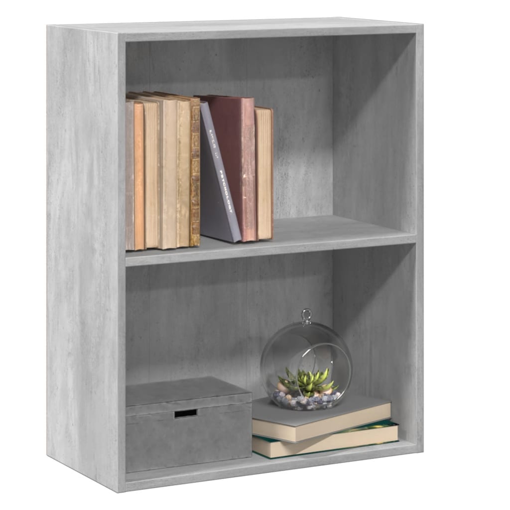 2-Tier Bookcase Concrete Gray Engineered Wood