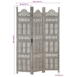 3-panel partition wall Grey 120x165 cm Mango wood