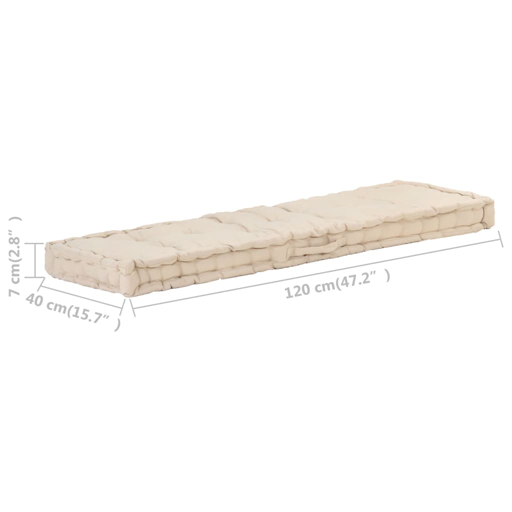 Coussin de plancher de palette Coton 120x40x7 cm Beige