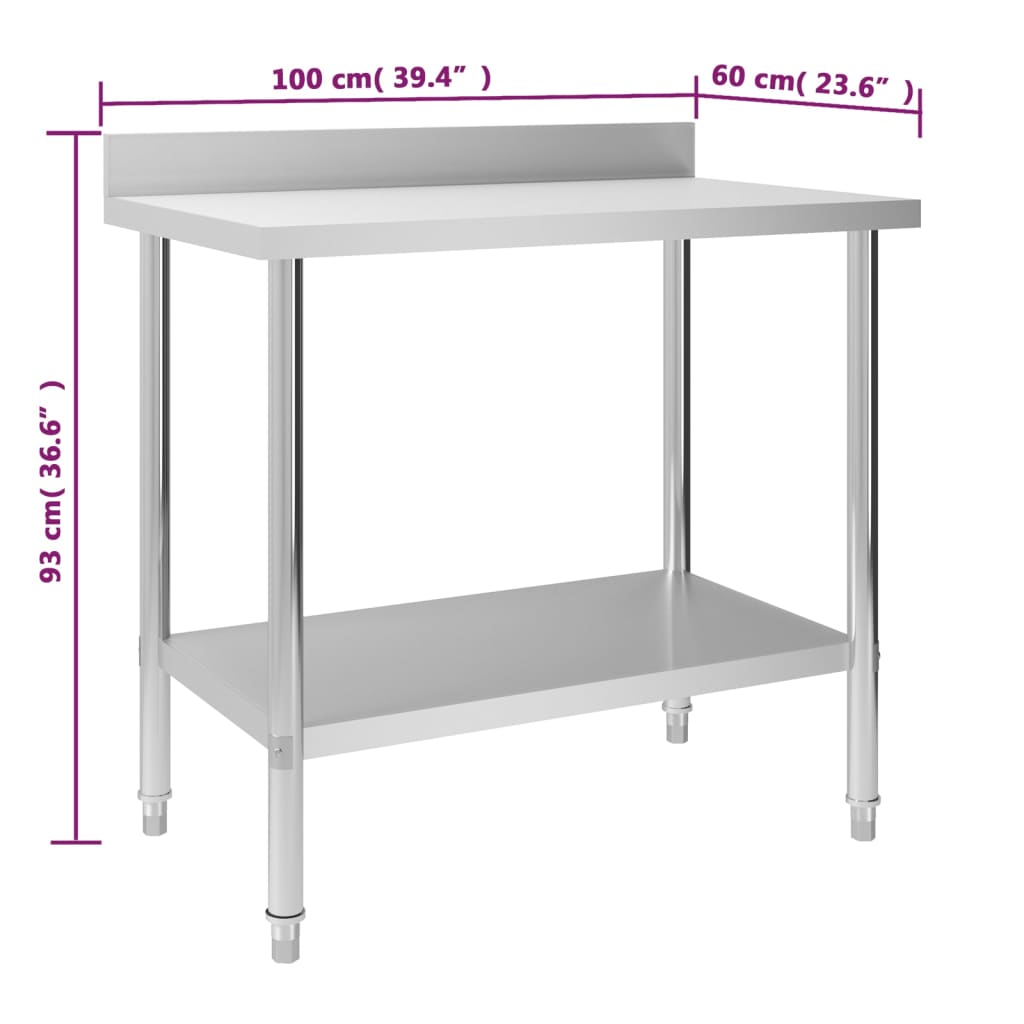 Table de travail de cuisine avec dosseret 100x60x93 cm Inox