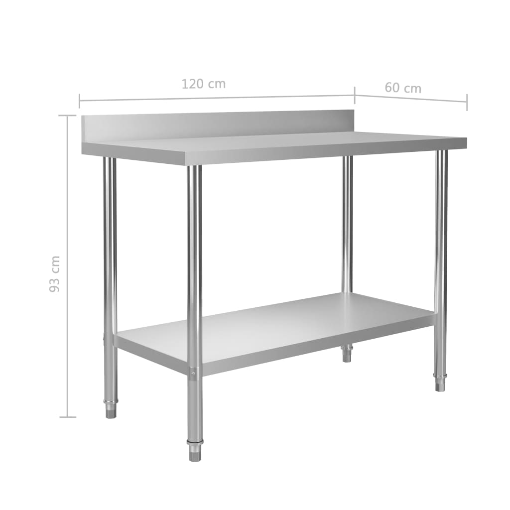 Table de travail de cuisine avec dosseret 120x60x93 cm Inox