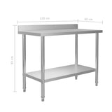 Table de travail de cuisine avec dosseret 120x60x93 cm Inox