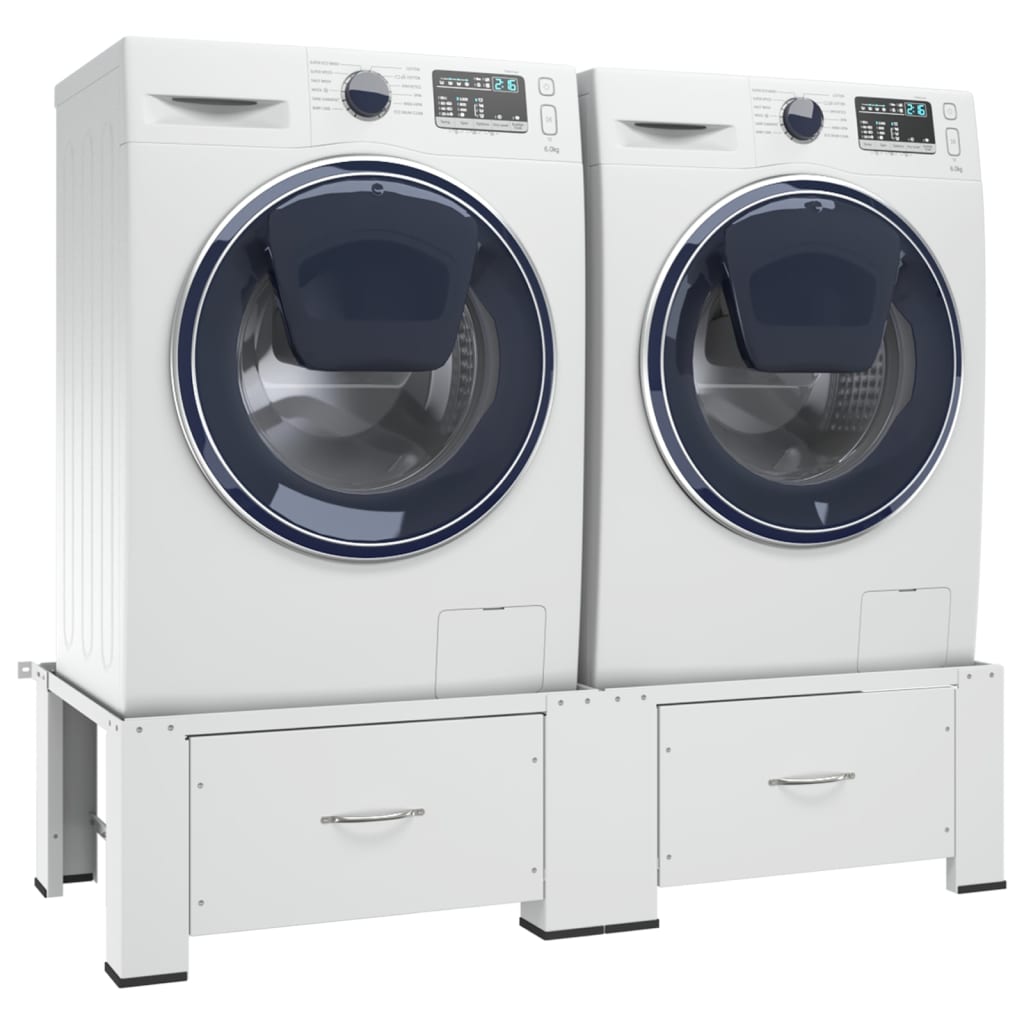 Socle double pour lave-linge et sèche-linge avec tiroirs Blanc