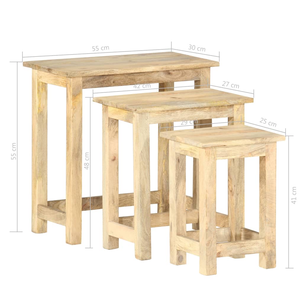 Tables gigognes 3 pcs Bois solide de manguier