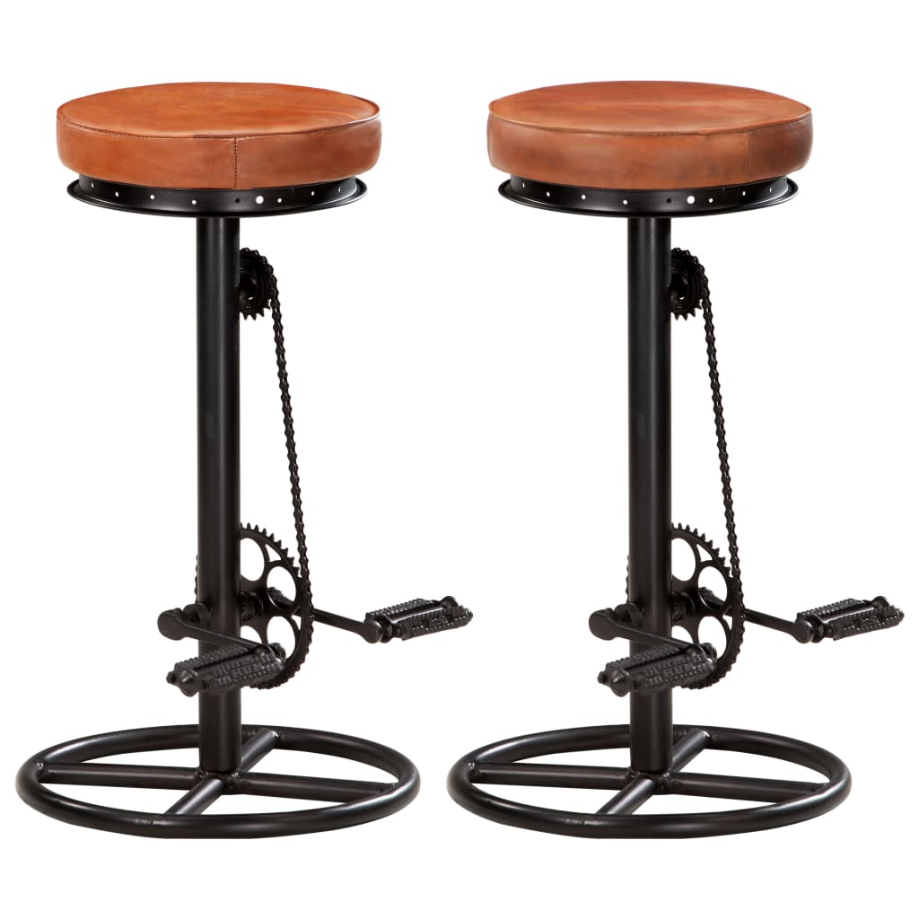 Tabourets de bar lot de 2 noir/marron cuir véritable de chèvre