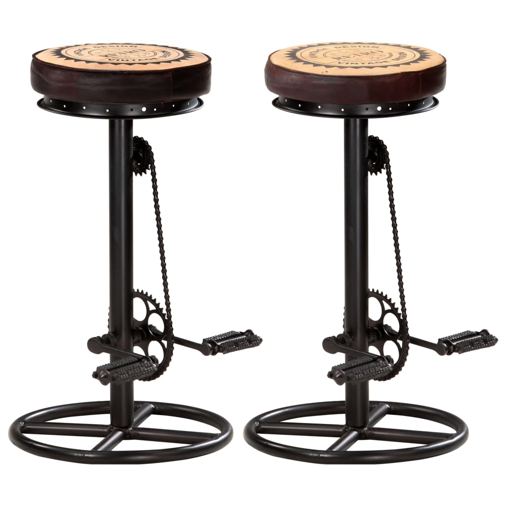 Bar stools with pattern set of 2 black/brown genuine leather