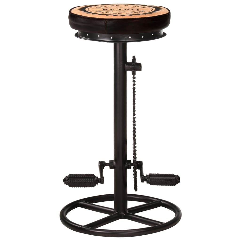 Bar stools with pattern set of 2 black/brown genuine leather