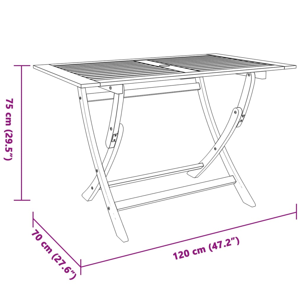 Table pliable de jardin 120x70x75 cm Bois d'eucalyptus solide