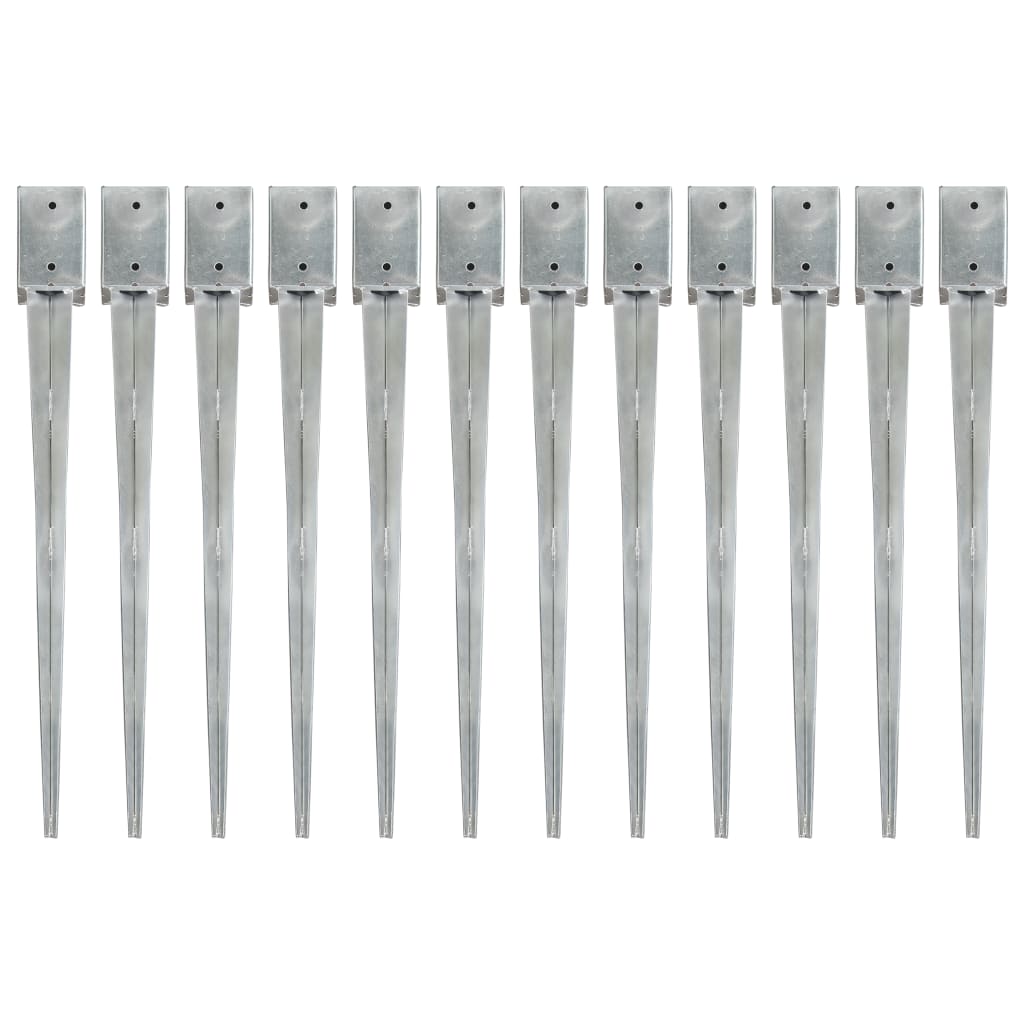 Ground stakes 12 pcs Silver 9x9x90 cm Galvanized steel