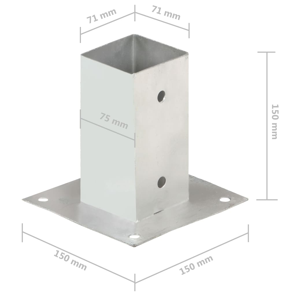 Pfostenanker 4 Stück. Verzinktes Metall 71 mm