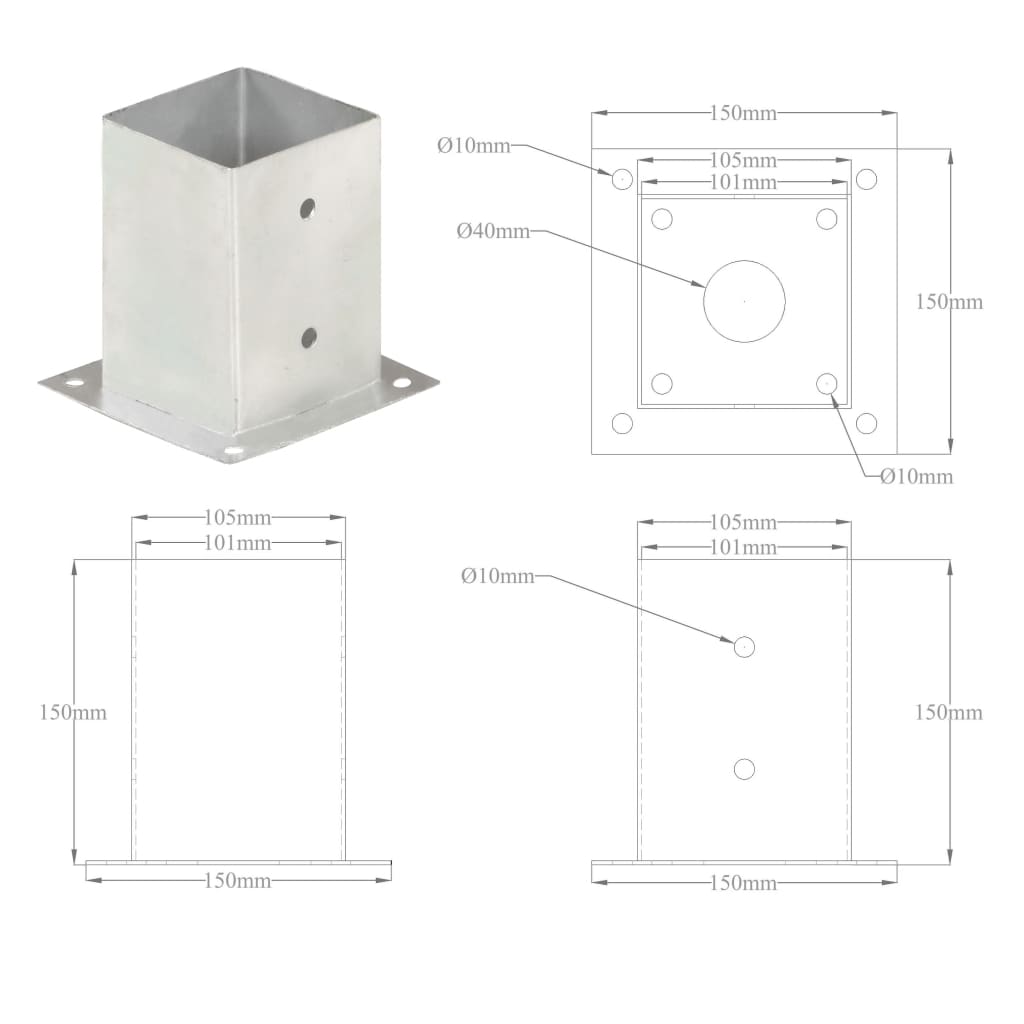 Pfostenanker 4 Stk. Verzinktes Metall 101 mm