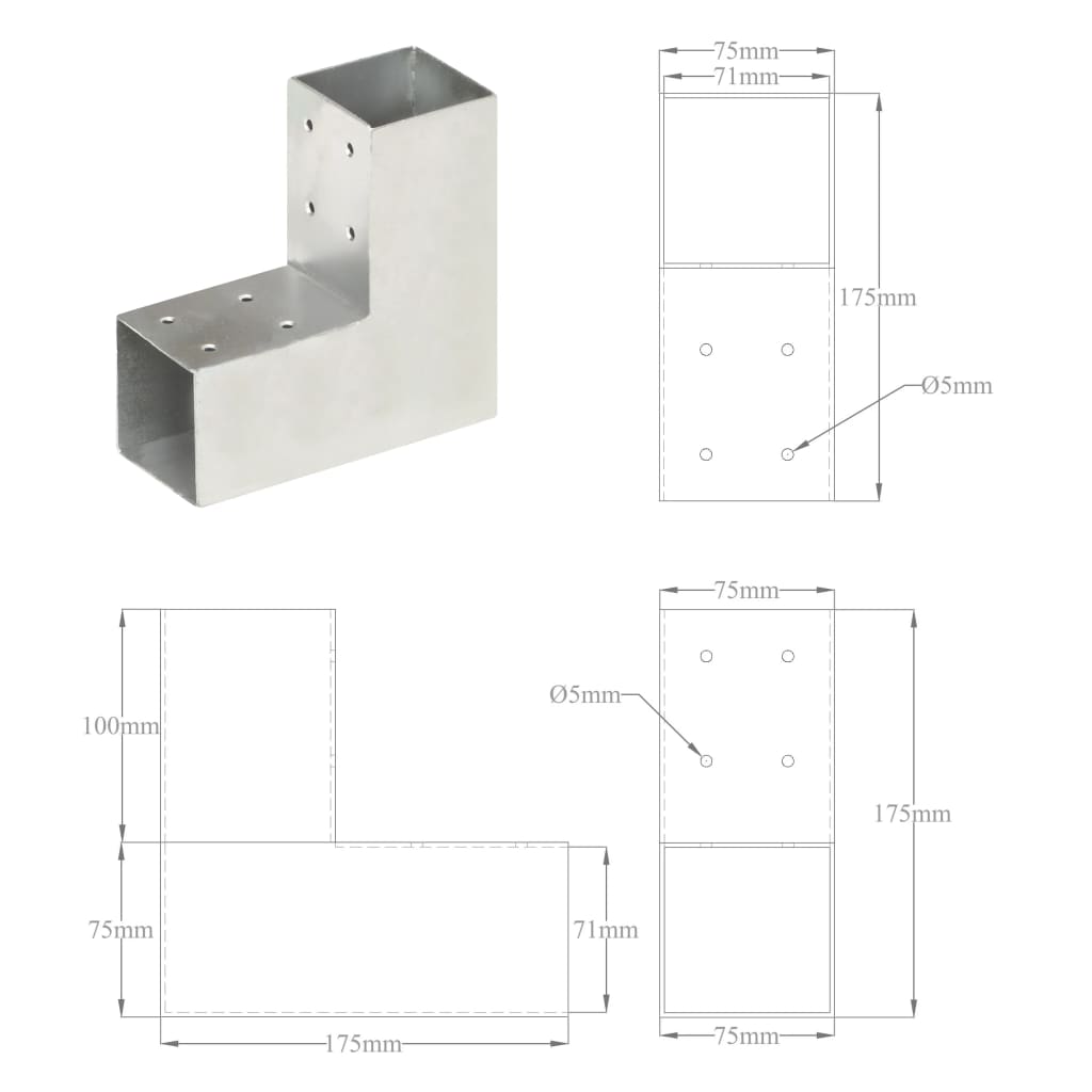 Connecteur de poteau Forme en L Métal galvanisé 71x71 mm