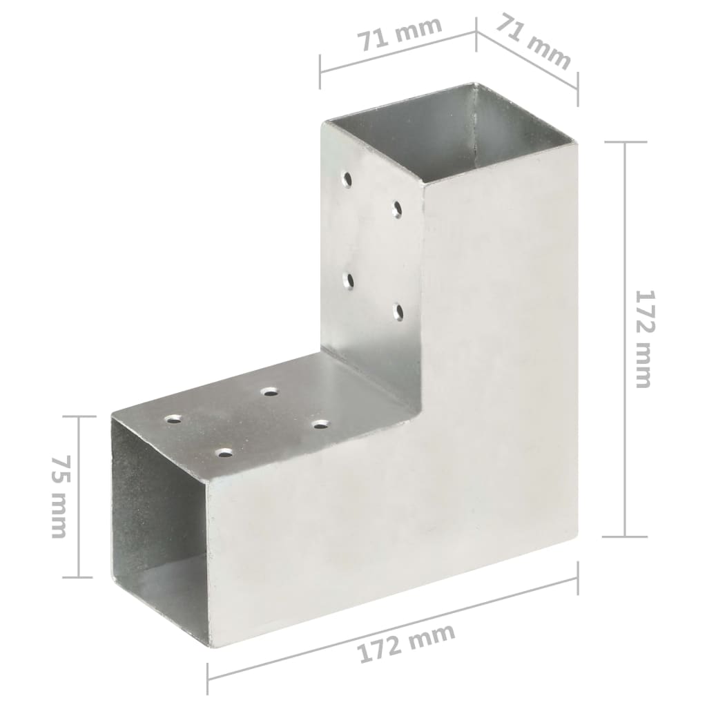 Connecteurs de poteau 4 pcs Forme en L Métal galvanisé 71x71 mm