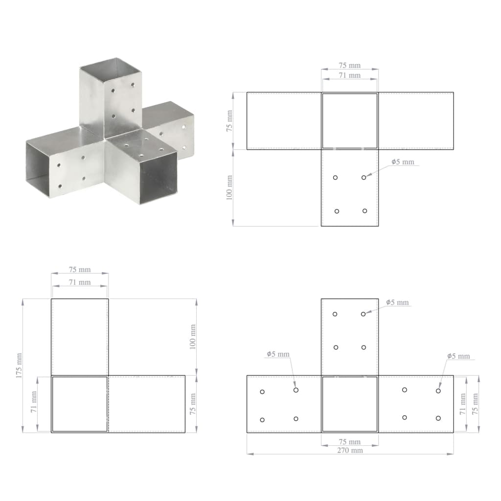 Connecteur de poteau Forme en X Métal galvanisé 71x71 mm