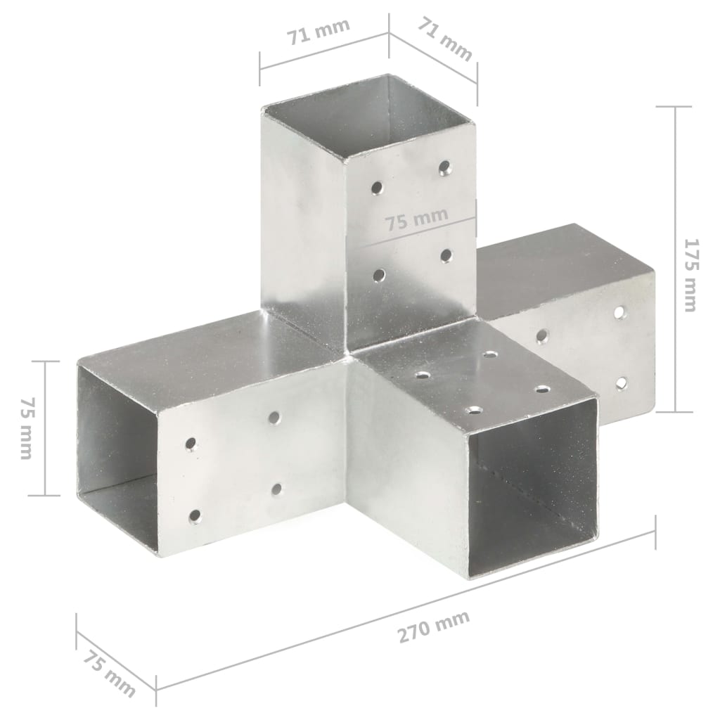 Post Connectors 4 pcs X Shape Galvanized Metal 71x71 mm