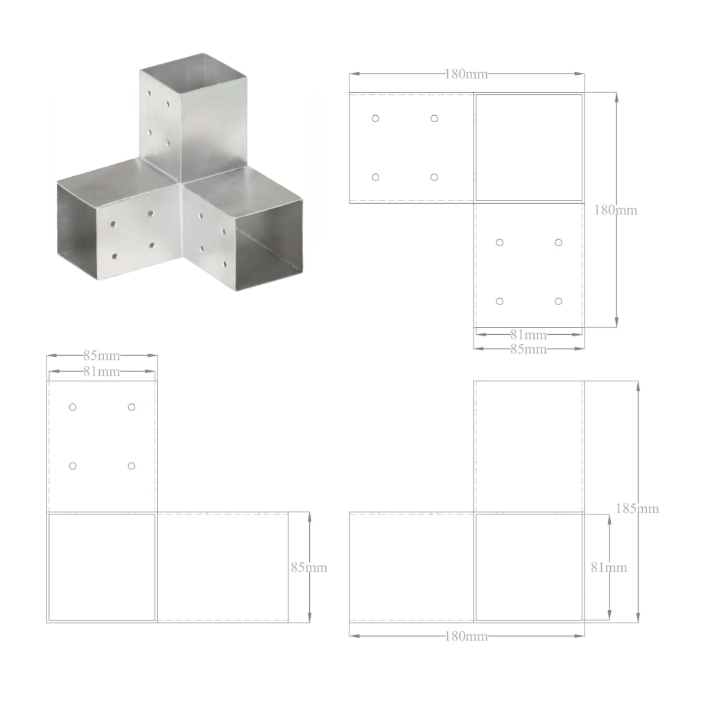 Post Connectors 4 pcs Y Shape Galvanized Metal 81x81 mm