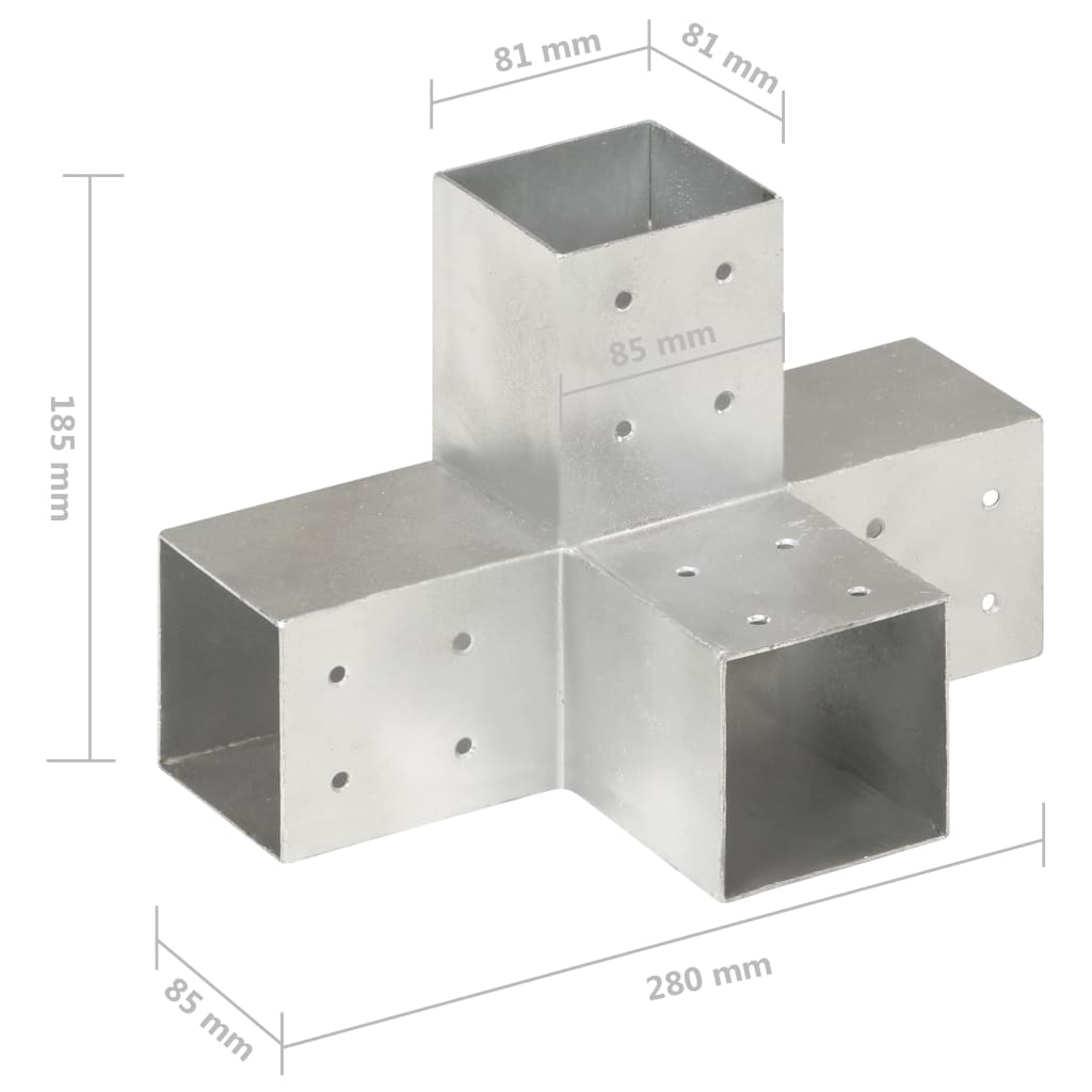 X-Shape Post Connector Galvanized Metal 81x81 mm