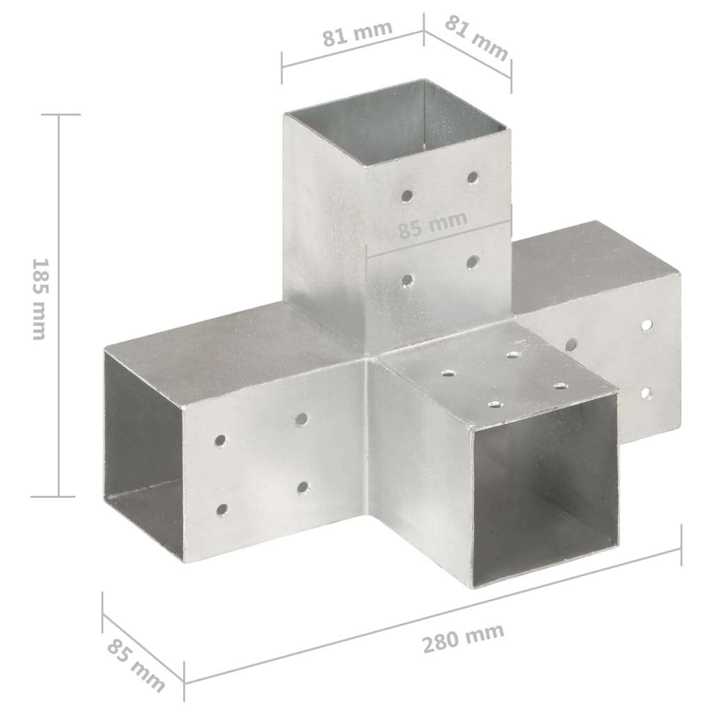 Post Connectors 4 pcs X Shape Galvanized Metal 81x81 mm