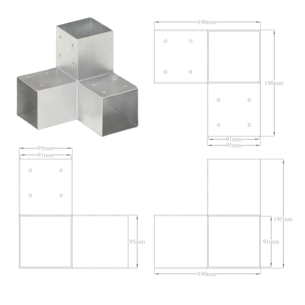 Y-Shape Post Connector Galvanized Metal 91x91 mm