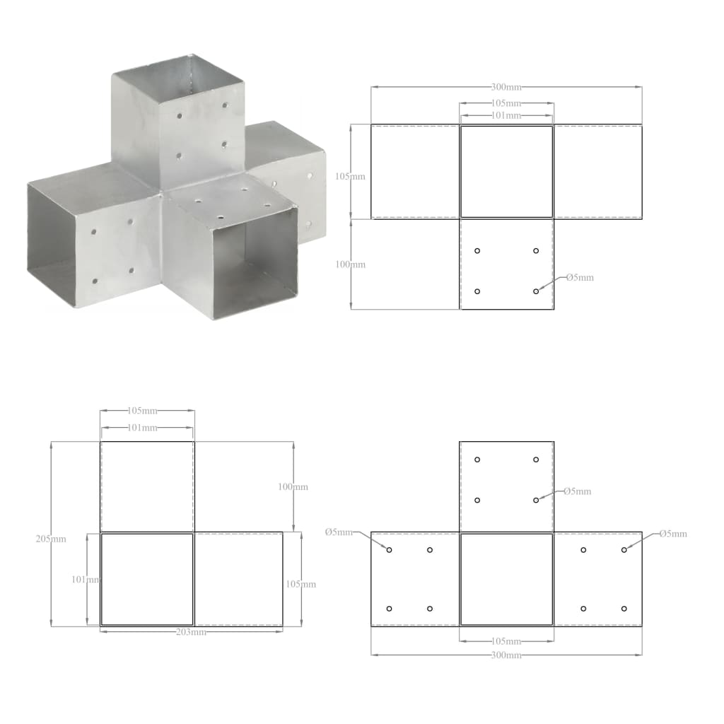 X-Shape Post Connector Galvanized Metal 101x101 mm