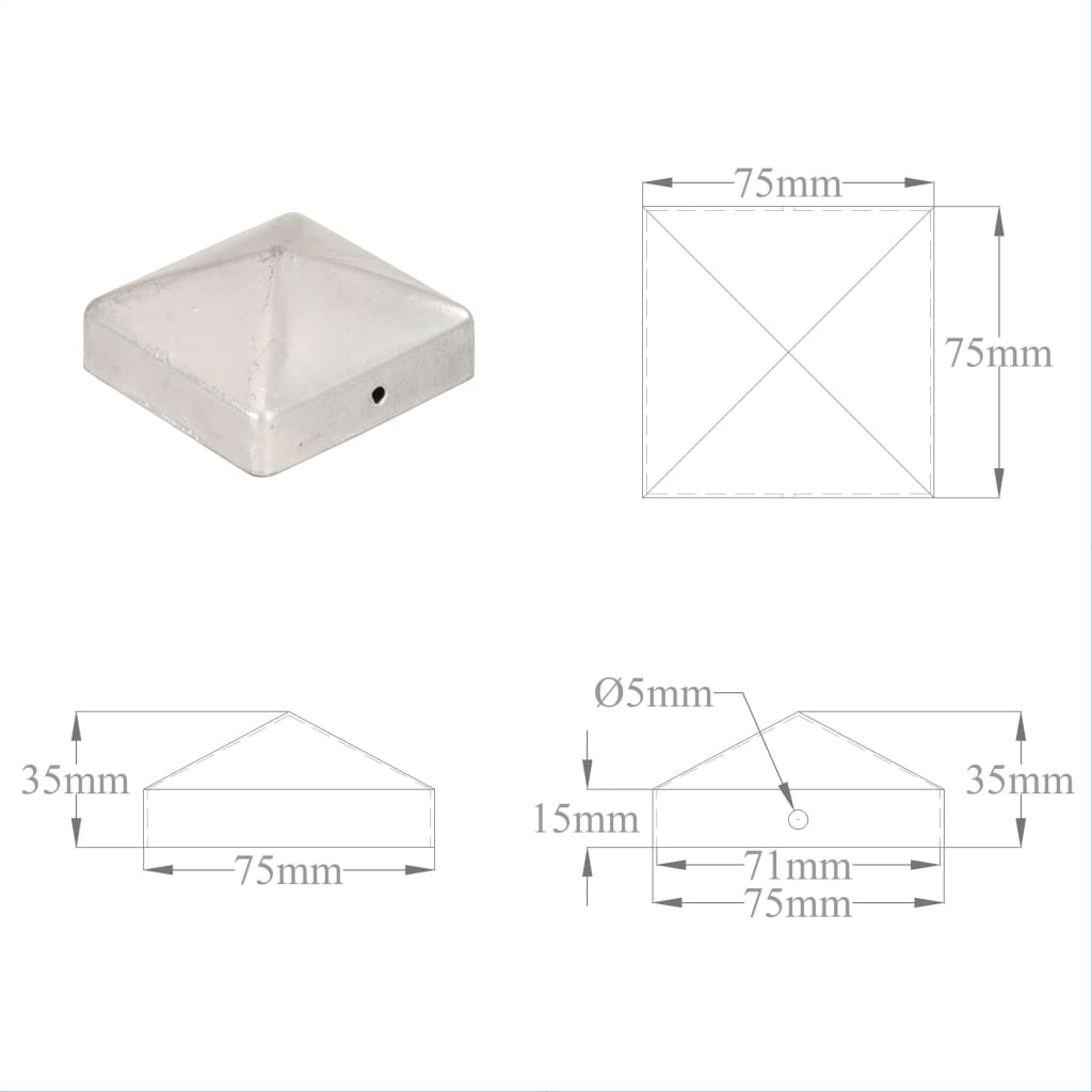 Bouchons de poteau de clôture 6 pcs Métal galvanisé 71x71 mm