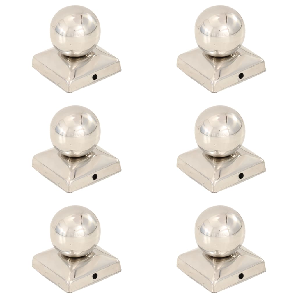 Bouchons de poteau 6 pcs Globe final Acier inoxydable 71x71 mm