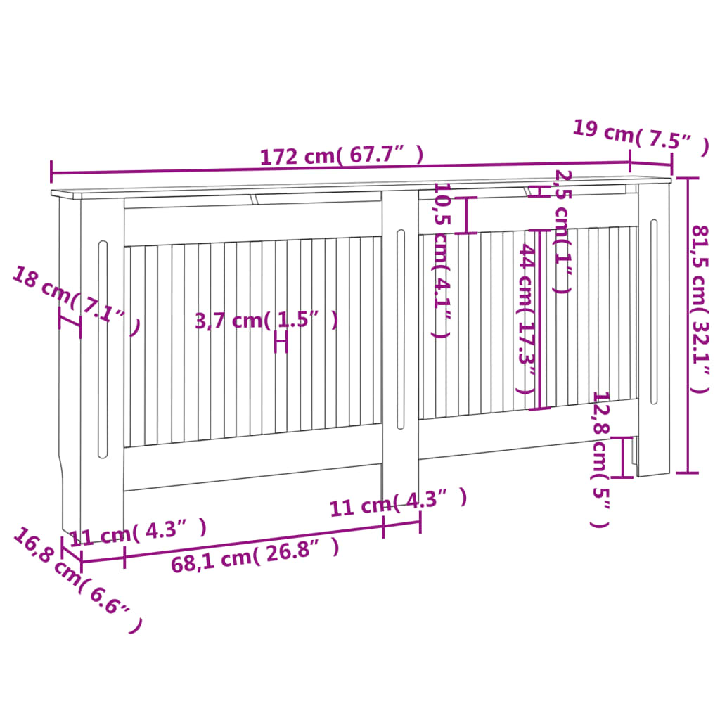 Anthracite radiator cover 172x19x81.5 cm MDF