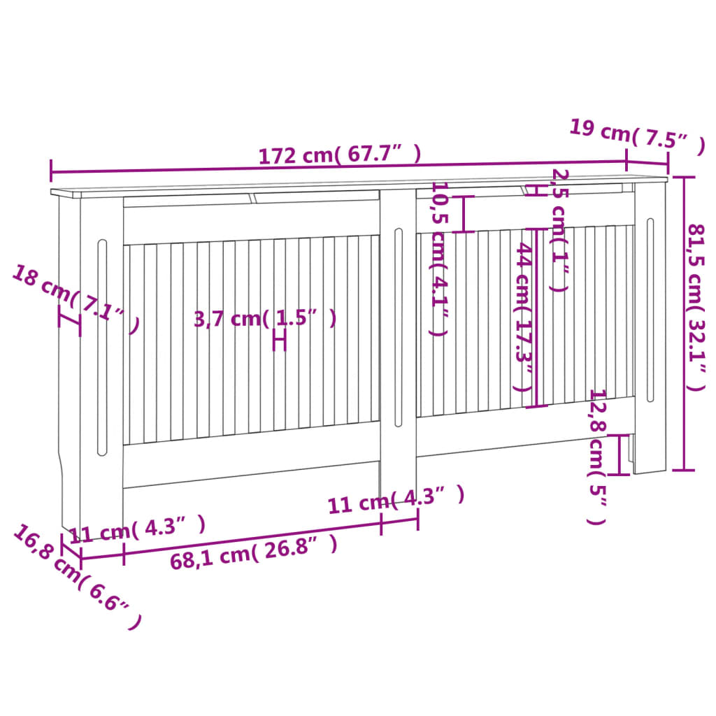 Black radiator cover 172x19x81.5 cm MDF