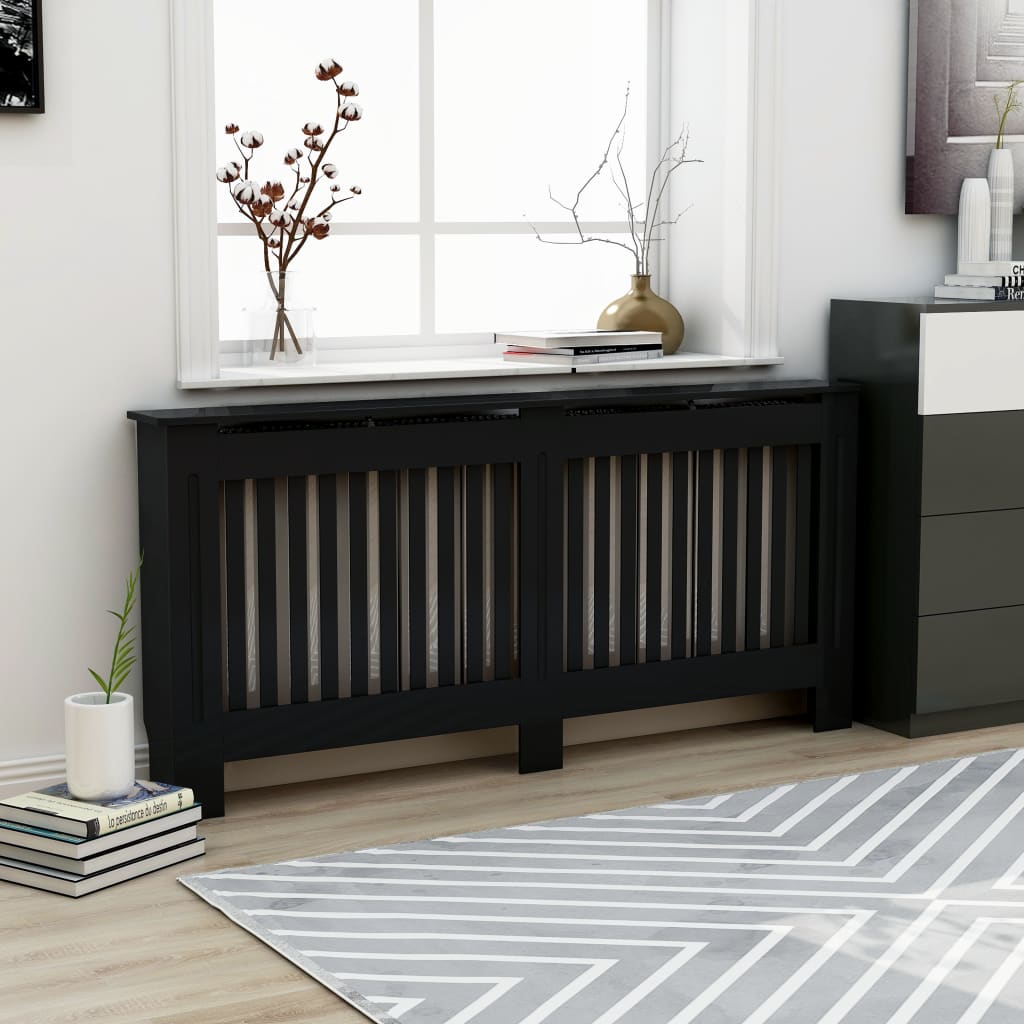 Black radiator cover 172x19x81.5 cm MDF