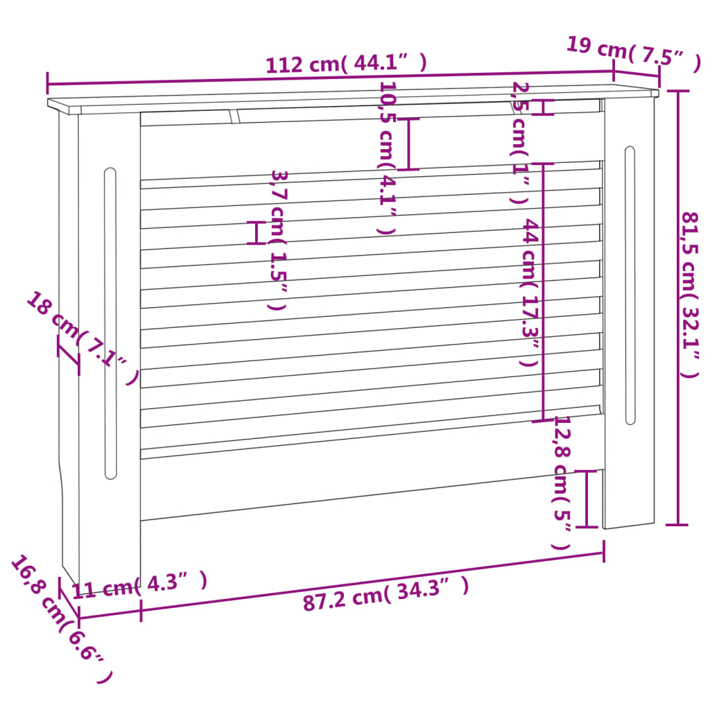 Black radiator cover 112x19x81.5 cm MDF