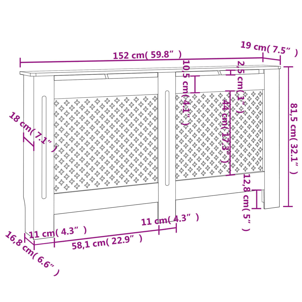 Cache-radiateur anthracite 152x19x81,5 cm MDF