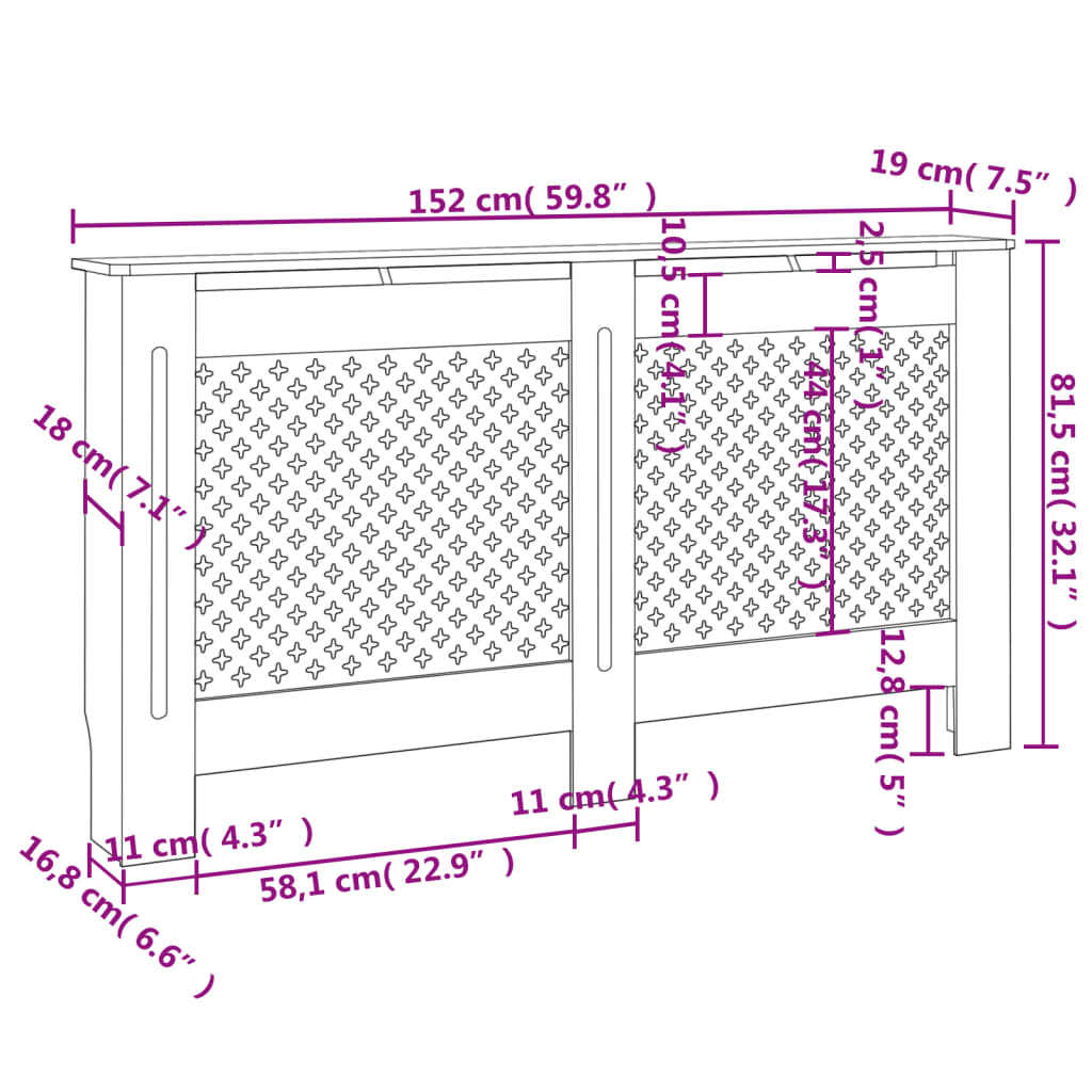 Cache-radiateur 152x19x81,5 cm MDF