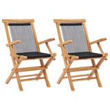 Chaises pliables de jardin lot de 2 Bois teck solide et corde