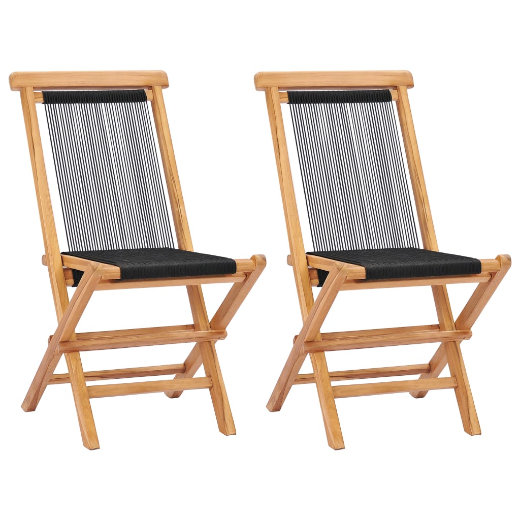 Chaises pliables de jardin lot de 2 Bois teck solide et corde